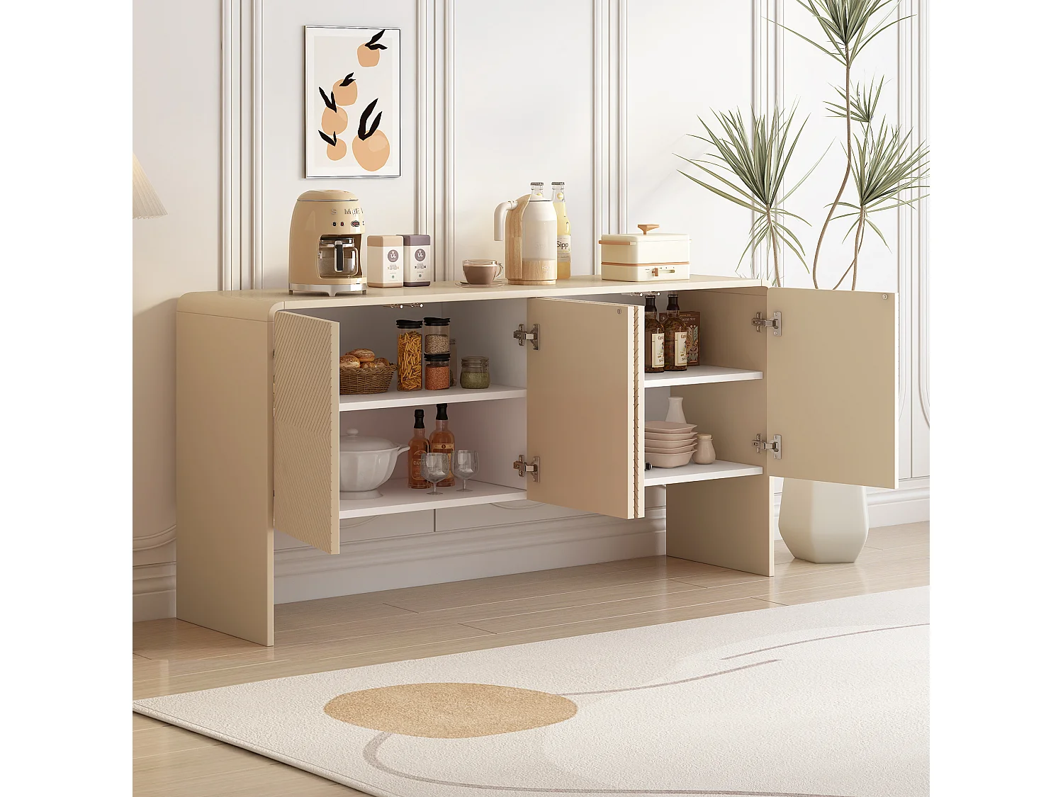 Buffet, Woonkamermeubel - 4 lades 2 verstelbare planken - MDF hout - Abrikoos crème kleur