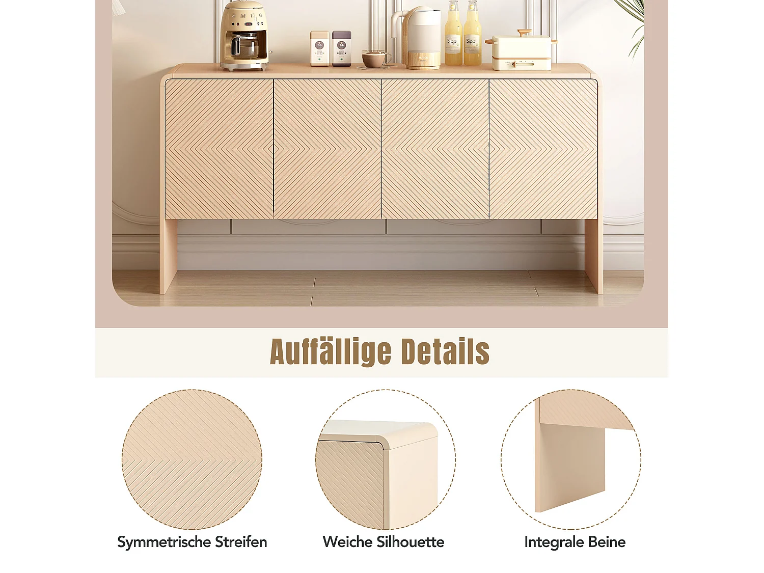 Buffet, Woonkamermeubel - 4 lades 2 verstelbare planken - MDF hout - Abrikoos crème kleur