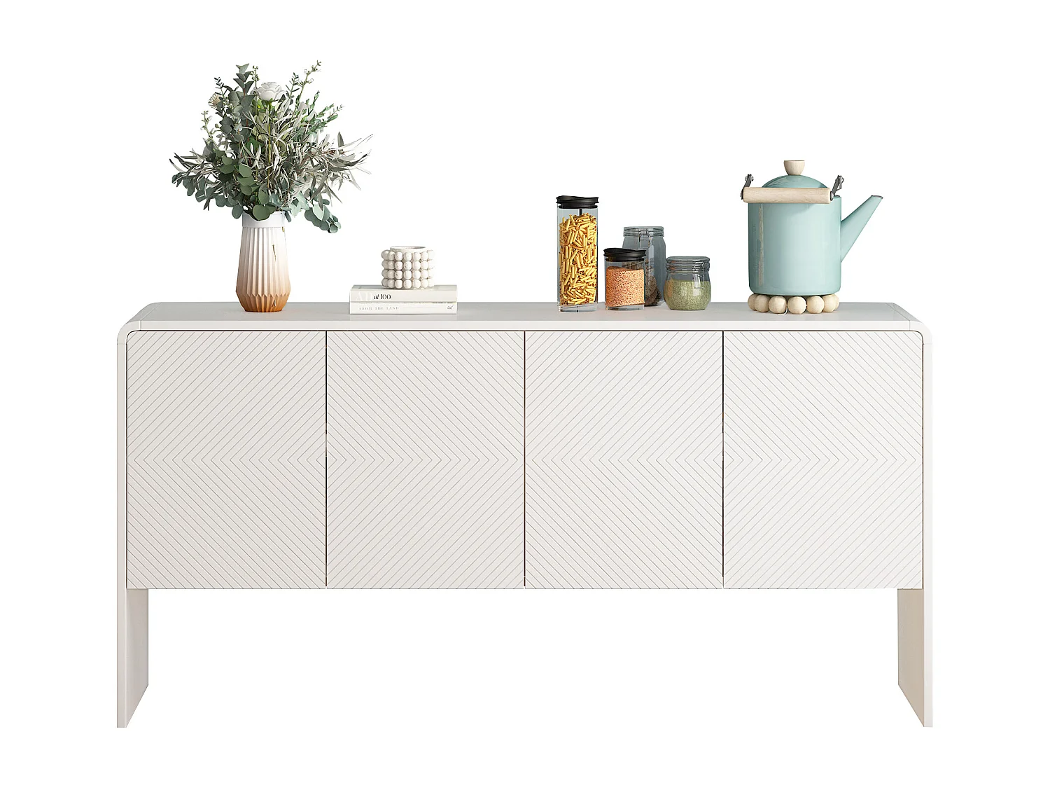 Buffet, Meuble de salon - 4 tiroirs 2 étagère réglables - Bois MDF - Coloris blanc