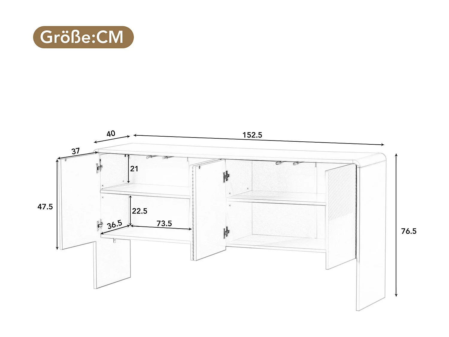 Buffet, Meuble de salon - 4 tiroirs 2 étagère réglables - Bois MDF - Coloris blanc