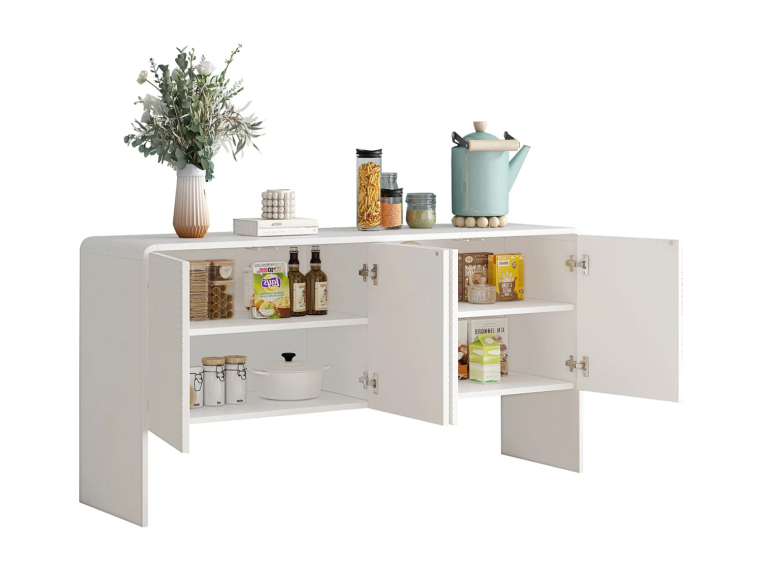 Buffet, Meuble de salon - 4 tiroirs 2 étagère réglables - Bois MDF - Coloris blanc