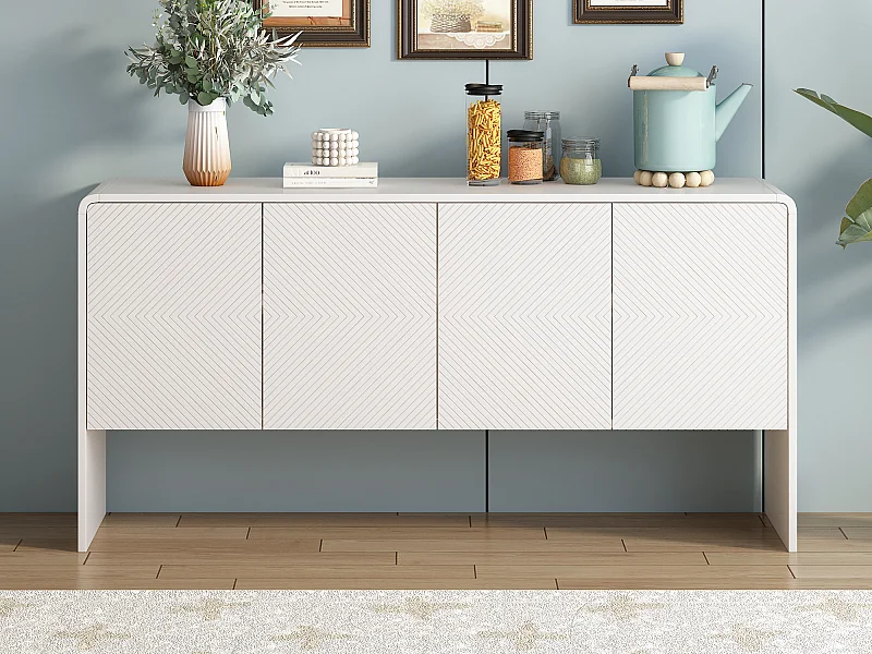 Sideboard, Wohnzimmermöbel – 4 Schubladen, 2 verstellbare Einlegeböden – MDF-Holz – Farbe Weiß