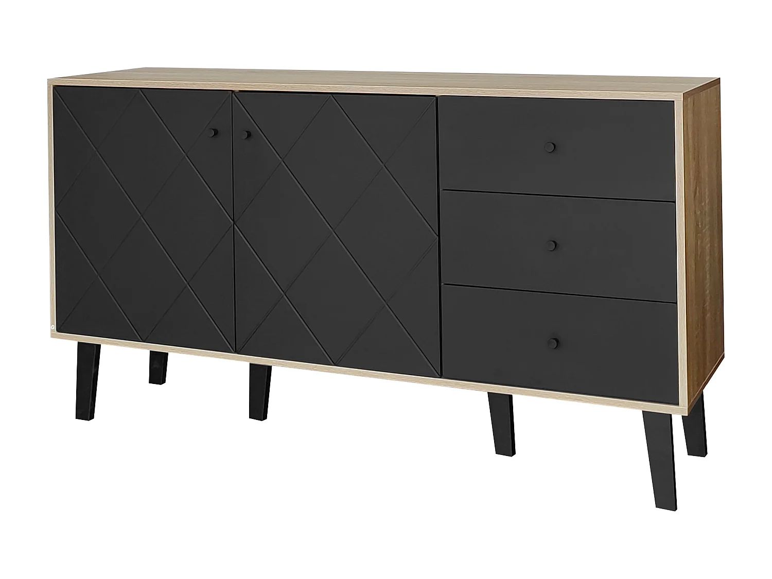 Buffet moderne avec grand espace de rangement, 2 portes et 3 tiroirs avec une étagère réglable pour salle à manger, salon ou cuisine, noir