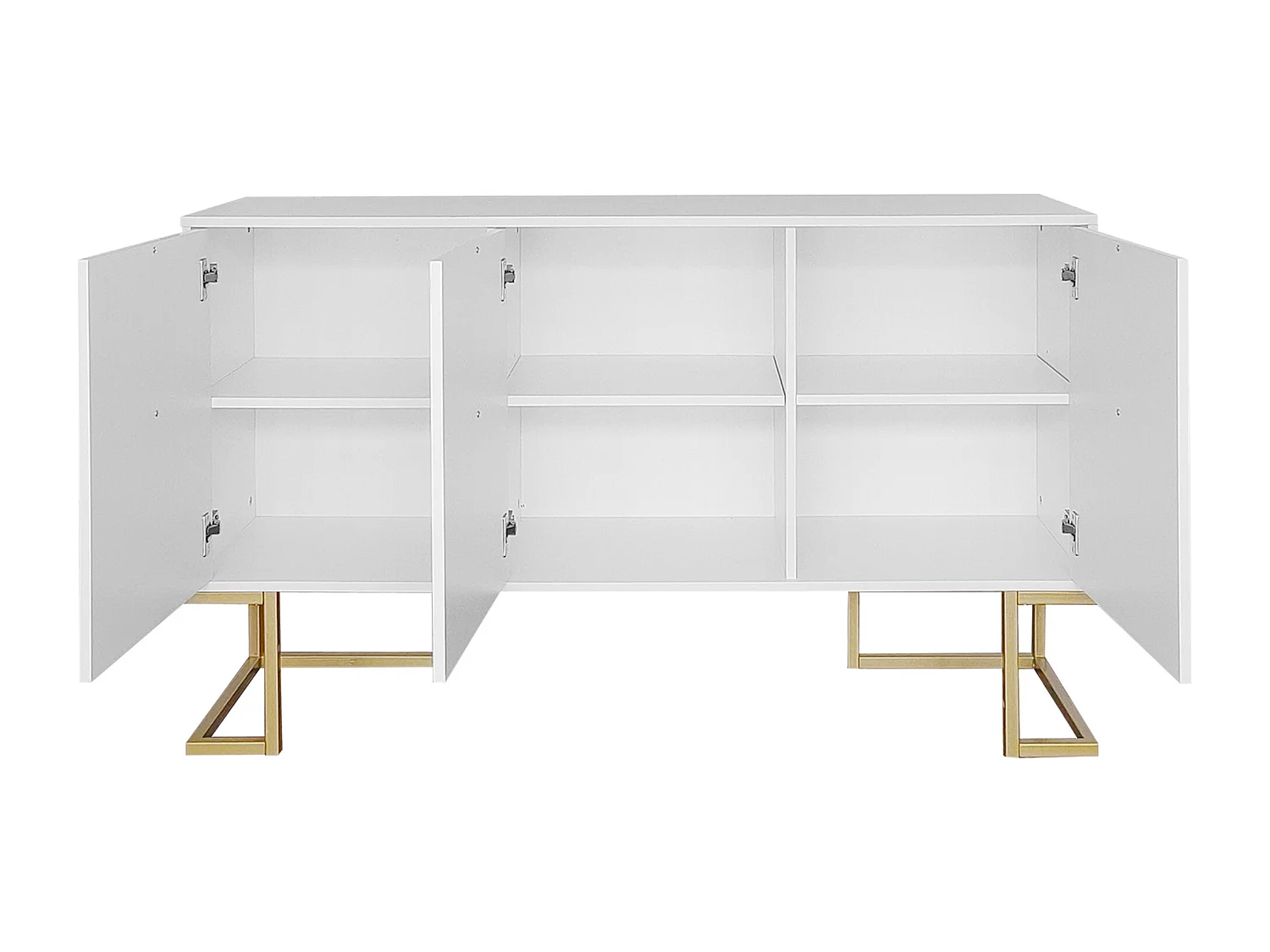 Buffet bas 3 portes avec étagères réglables - 138x40x80.5cm - Bois MDF et métal doré - Blanc