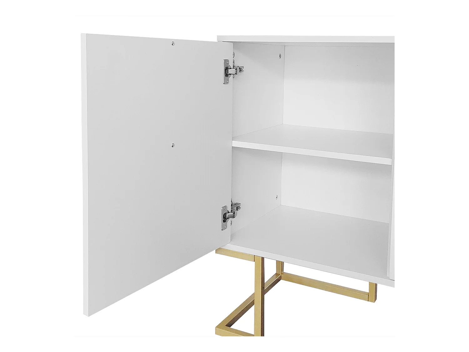 Laag dressoir met 3 deuren en verstelbare planken - 138x40x80,5cm - MDF hout en goud metaal - Wit