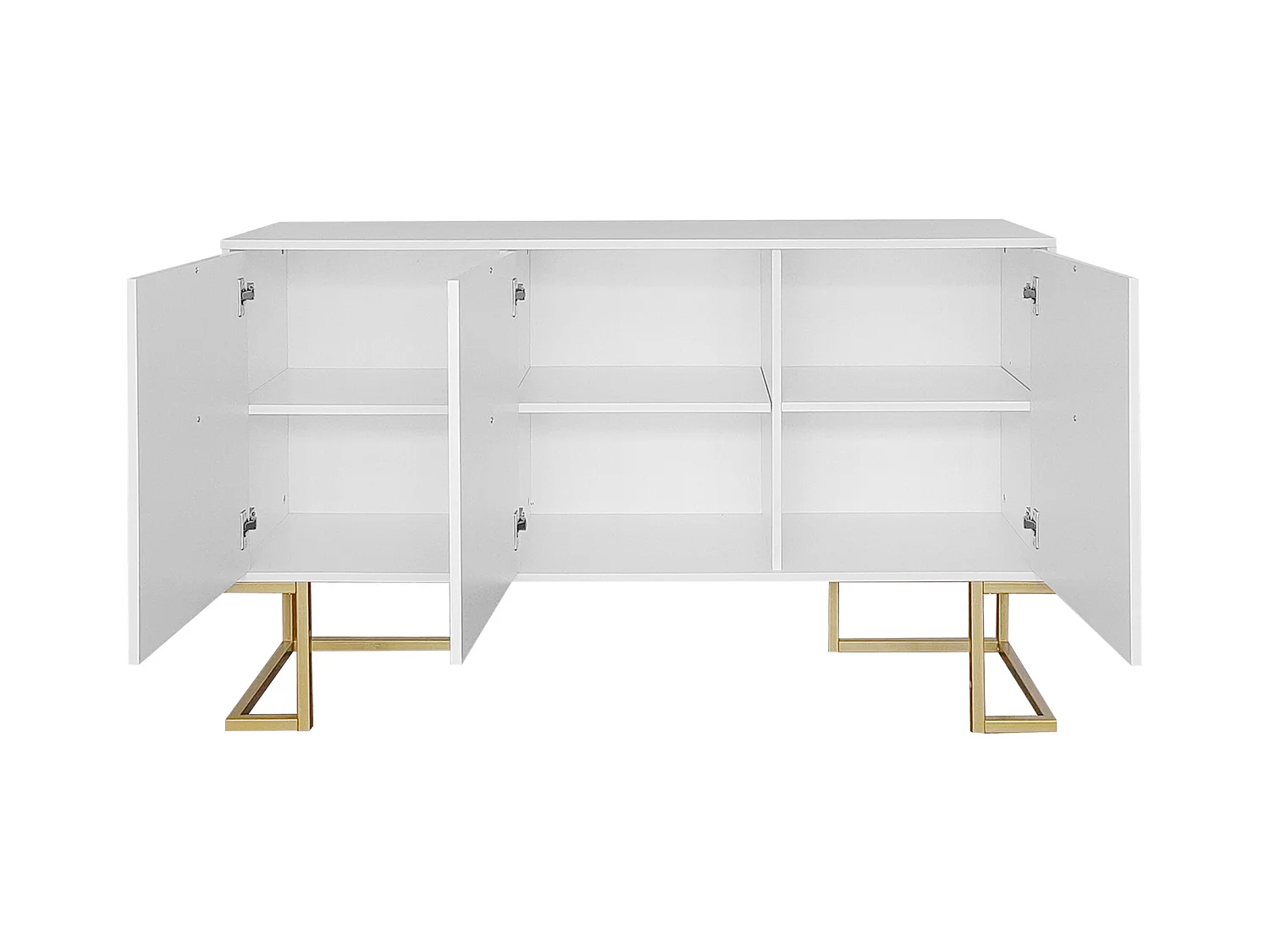 Laag dressoir met 3 deuren en verstelbare planken - 138x40x80,5cm - MDF hout en goud metaal - Wit