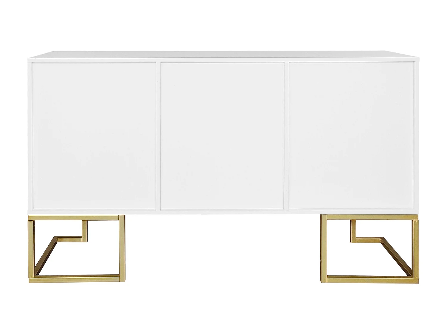 Laag dressoir met 3 deuren en verstelbare planken - 138x40x80,5cm - MDF hout en goud metaal - Wit