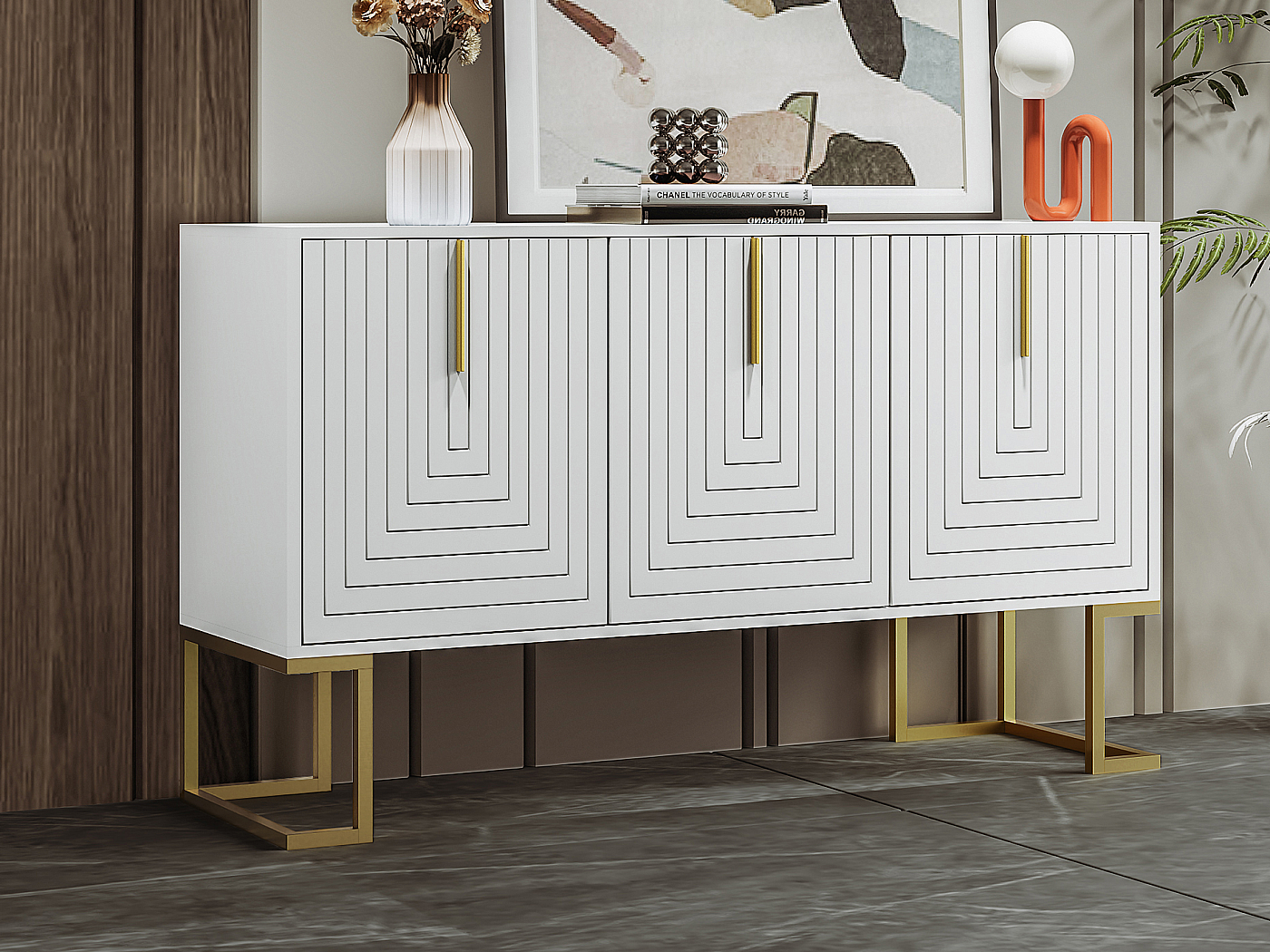 IDMarket - Credenza bassa vintage NOEMI 3 ante in legno