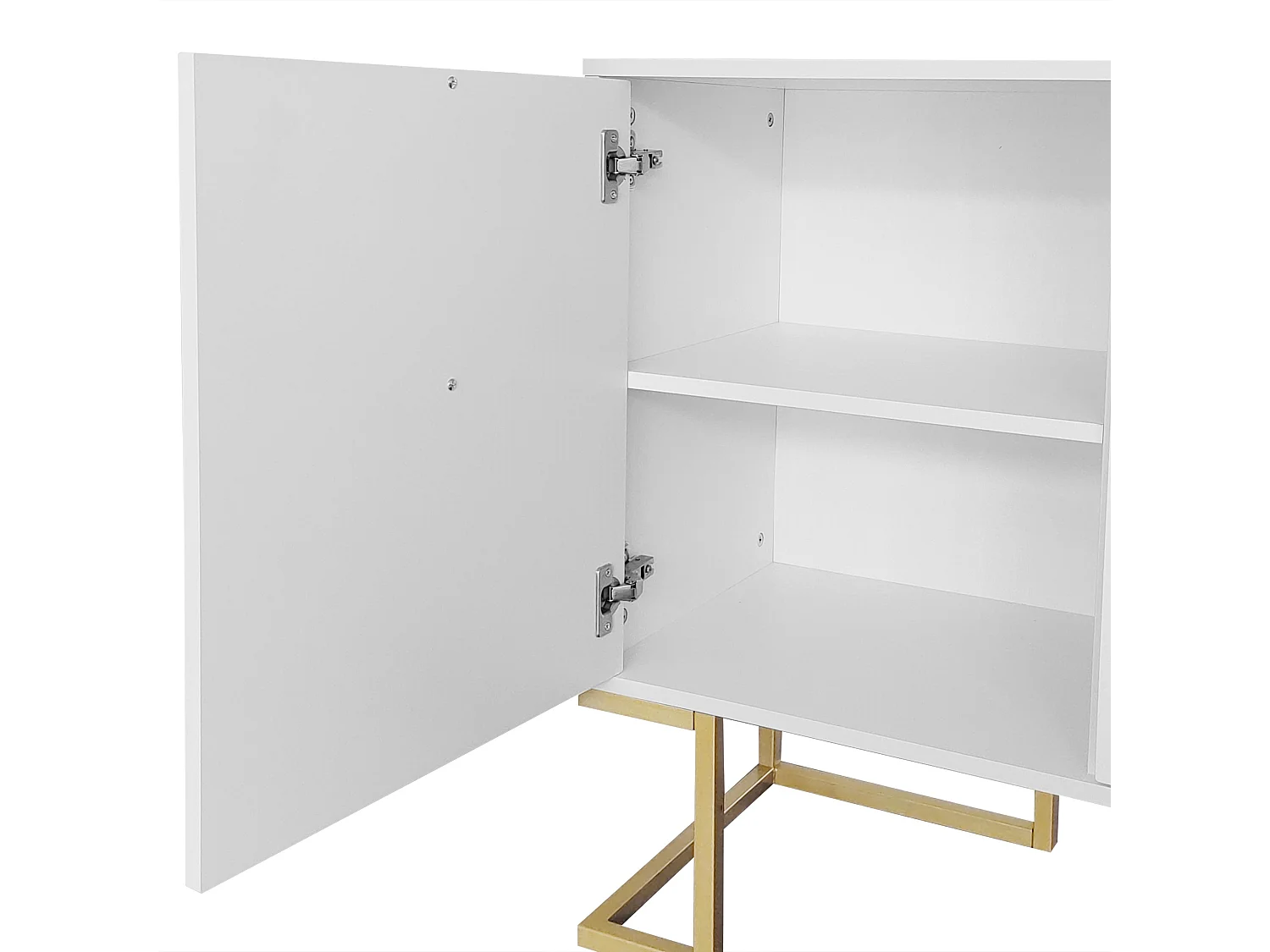 Credenza bassa a 3 ante con ripiani regolabili - 138x40x80,5 cm - Legno MDF e metallo dorato - Bianco