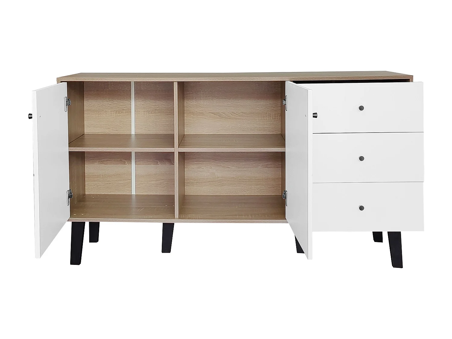 Aparador moderno com amplo espaço de armazenamento, 2 portas e 3 gavetas com prateleira ajustável para sala de jantar, sala de estar ou cozinha, branco