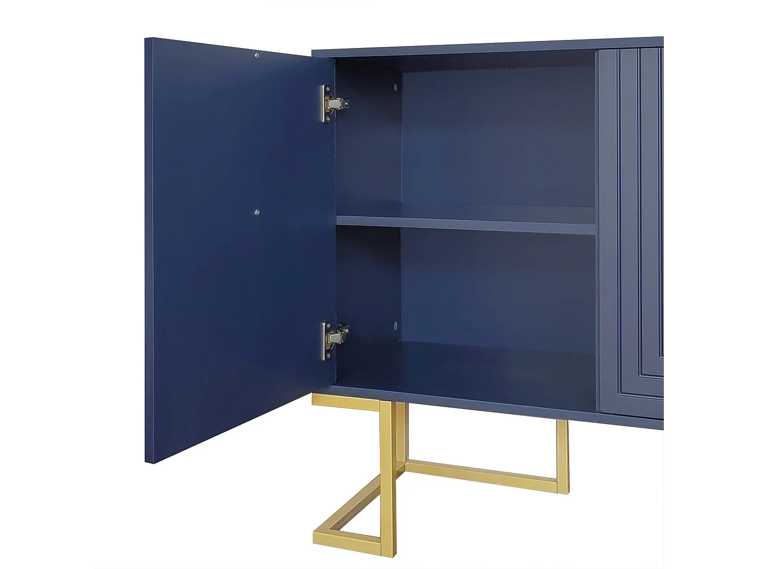 Laag dressoir met 3 deuren en verstelbare planken - 138x40x80,5cm - MDF hout en goud metaal - Blauw