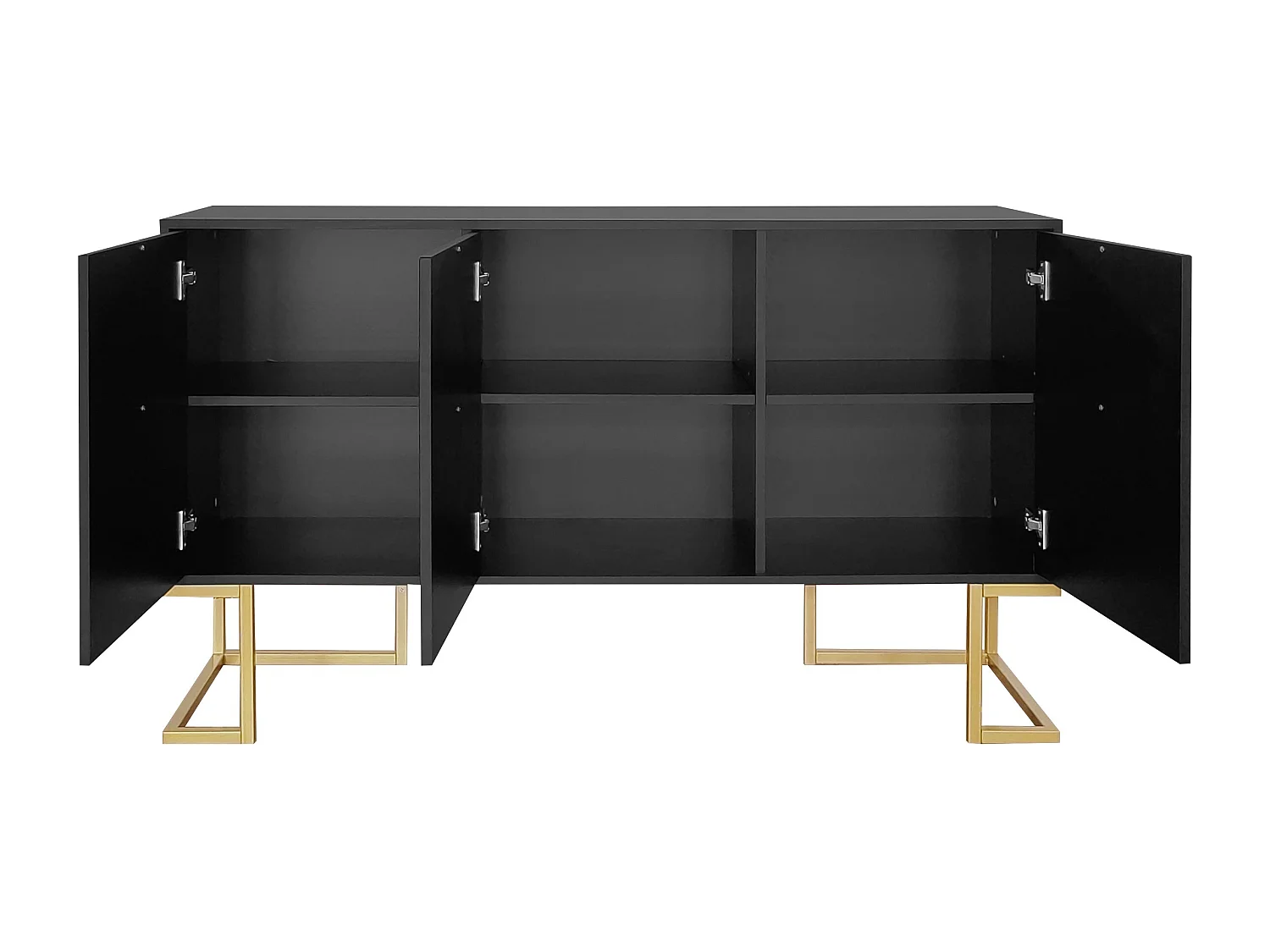 Laag dressoir met 3 deuren en verstelbare planken - 138x40x80,5cm - MDF hout en goud metaal - Zwart