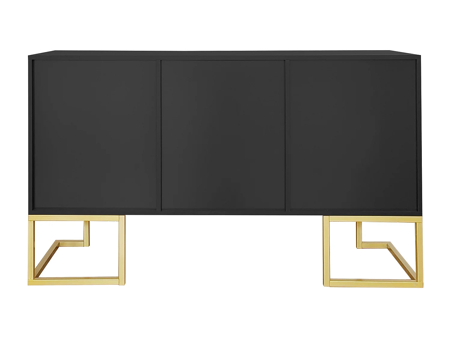 Laag dressoir met 3 deuren en verstelbare planken - 138x40x80,5cm - MDF hout en goud metaal - Zwart