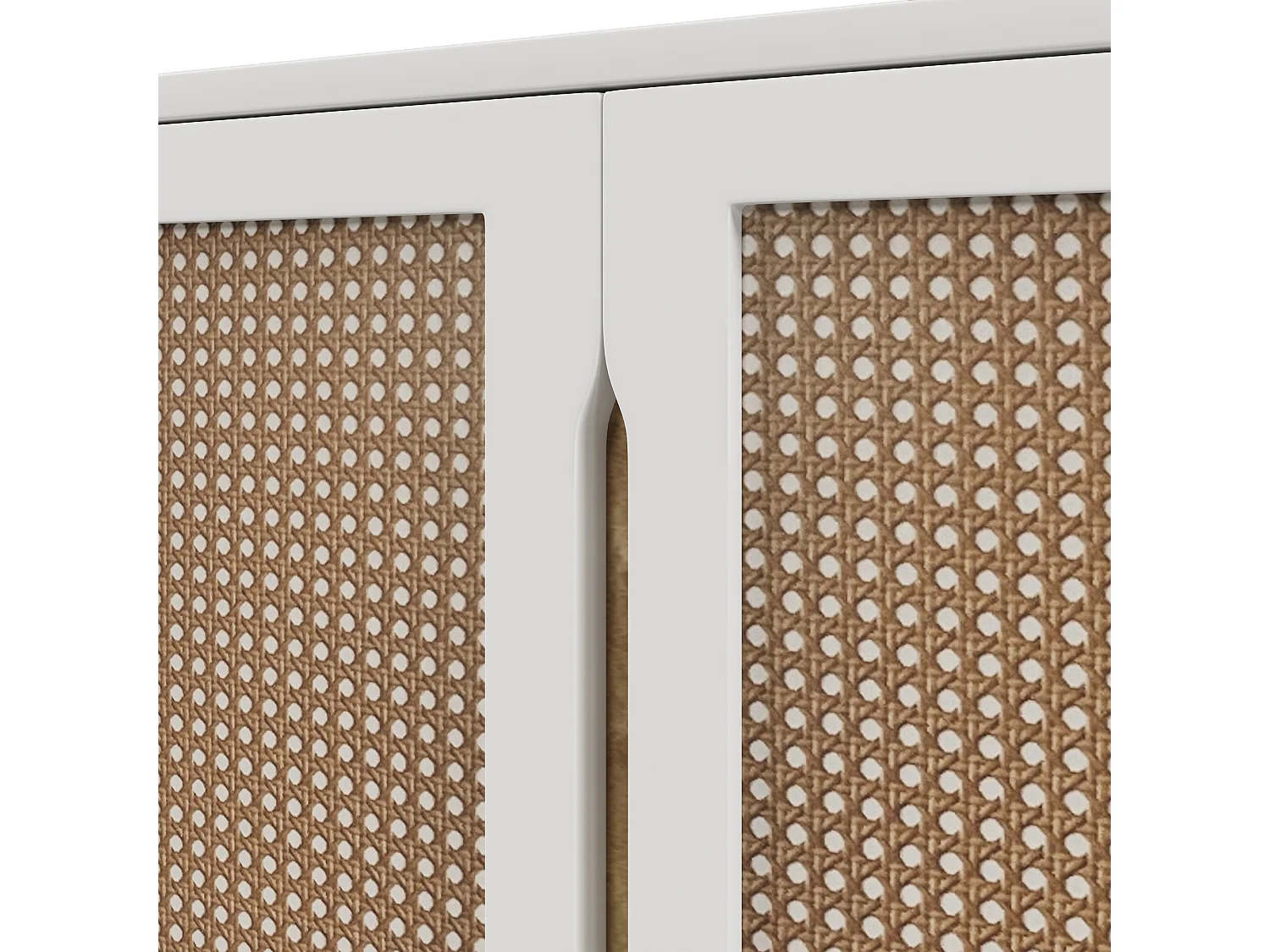 Dressoir met 4 deuren 2 lades - Rotan patroon - Massief houten poten - Wit + eiken