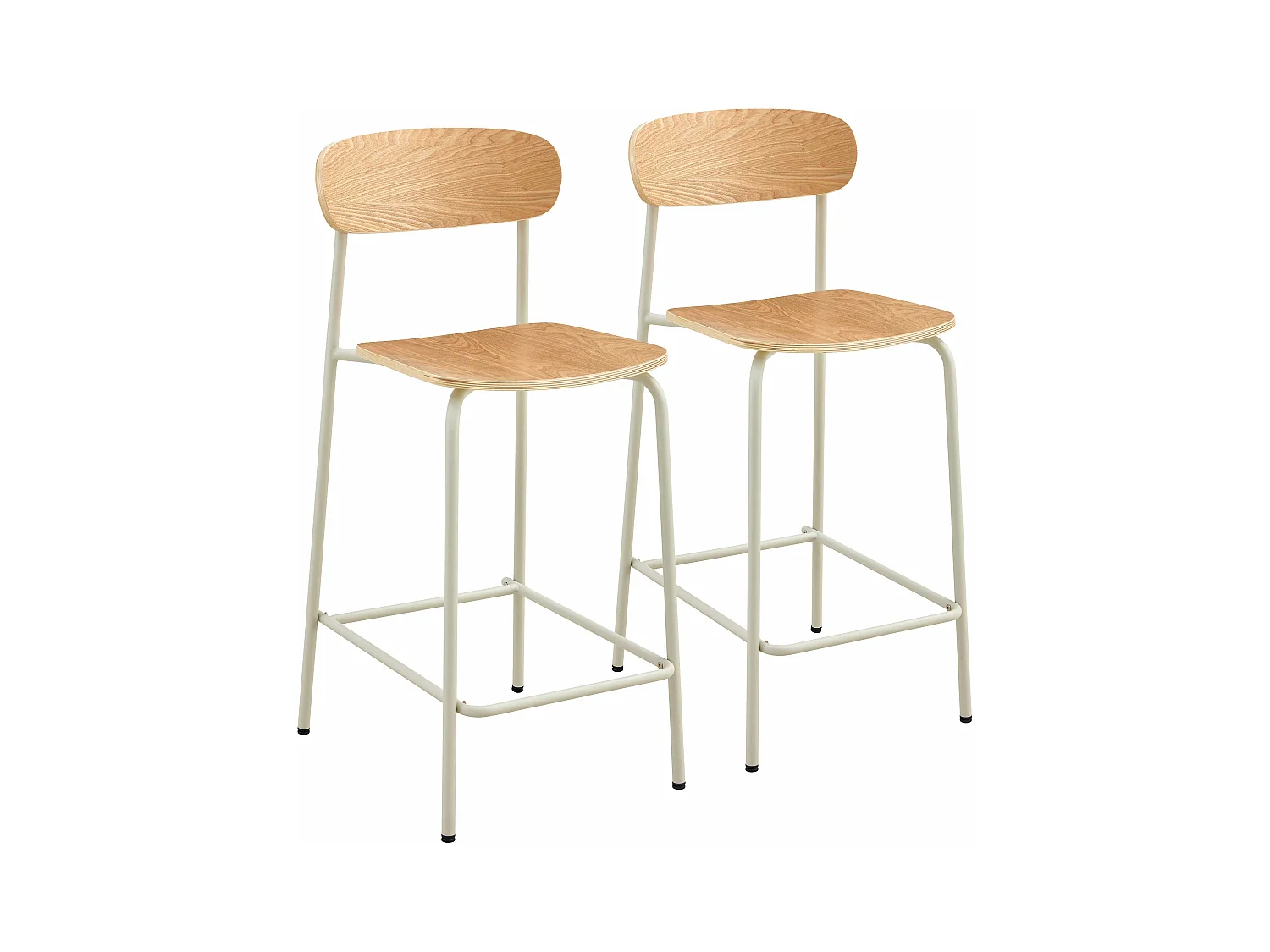 Lot de 2 chaises hautes en métal et bois beige