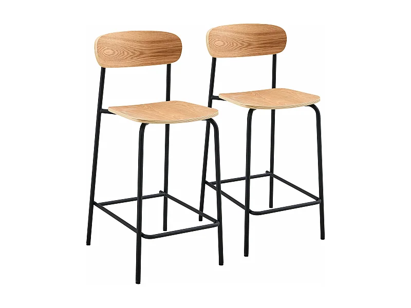 Set van 2 hoge stoelen van zwart metaal en hout