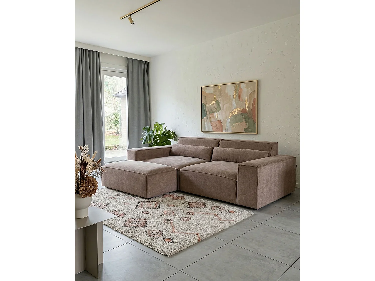Modulsofa HELLNAR Stoff Hellbraun mit Ottomane 2-Sitzer