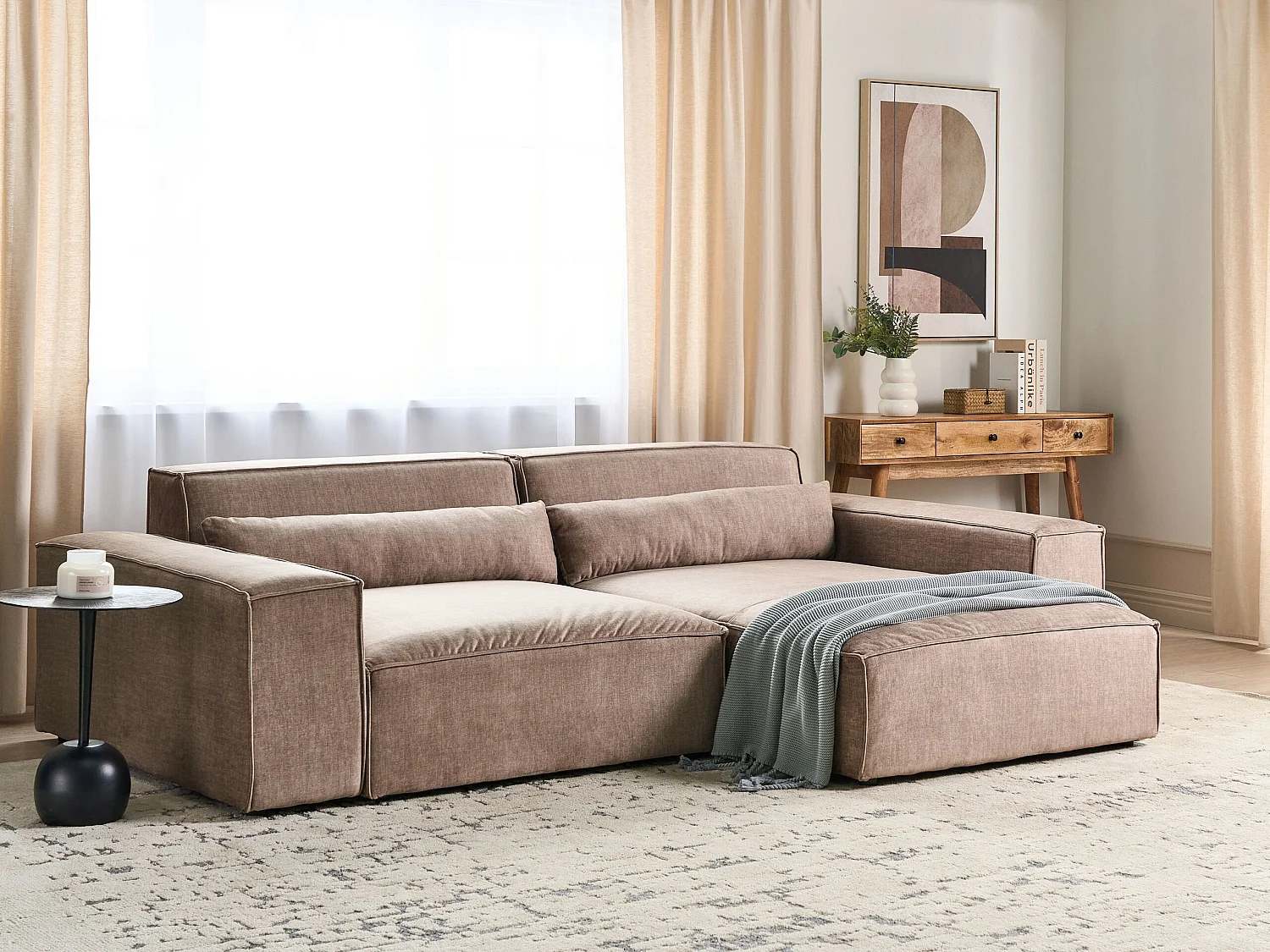 Sofá de canto modular HELLNAR Tecido Castanho claro 2 lugares à esquerda