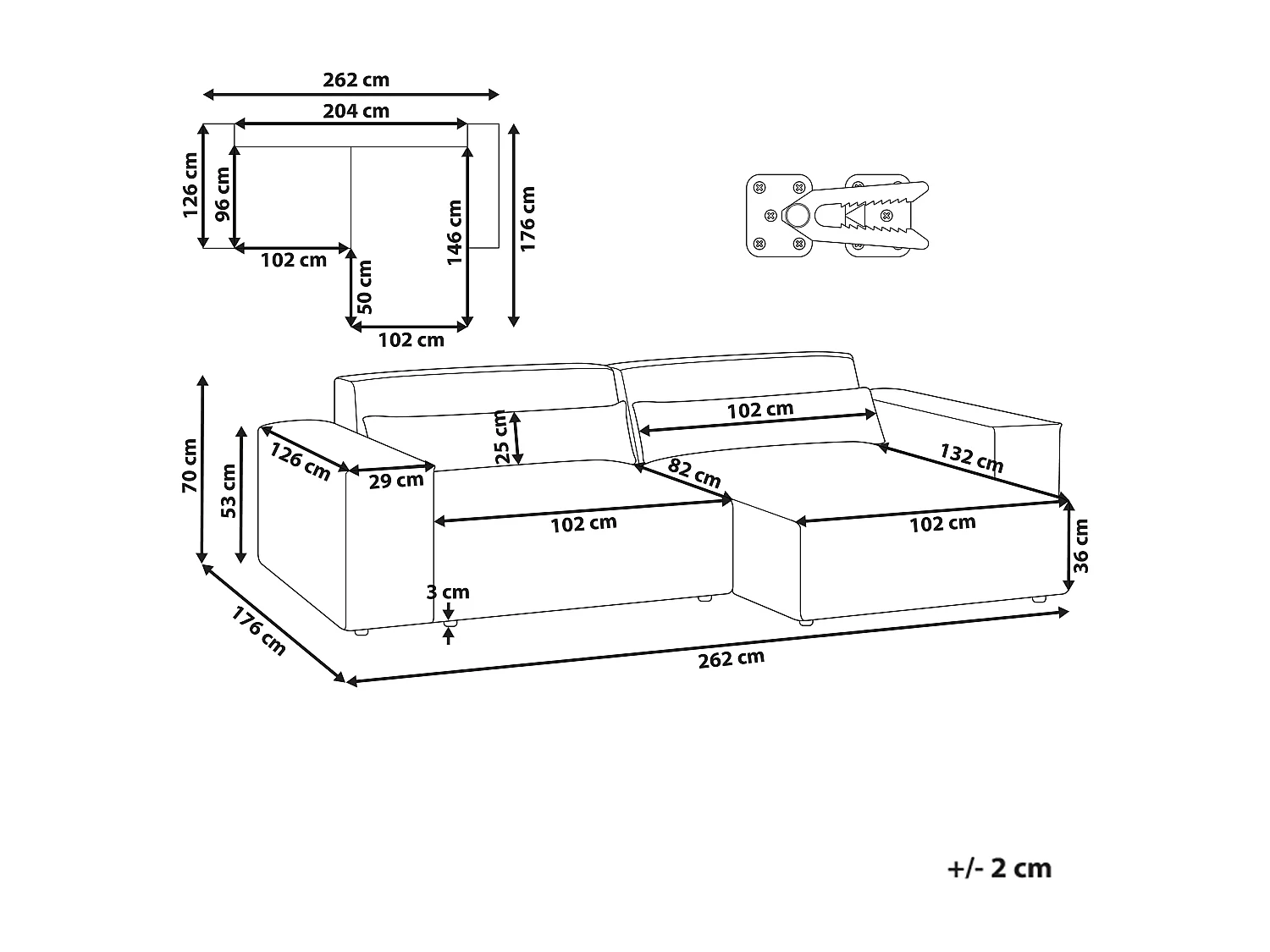 Modulaire hoekbank HELLNAR Stof Lichtbruin 2-zitter Linkerzijde