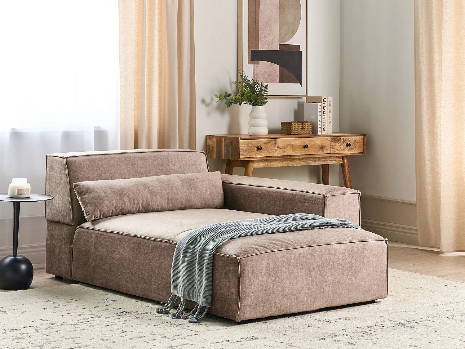 Chaise longue versione sinistra HELLNAR Tessuto Marrone chiaro