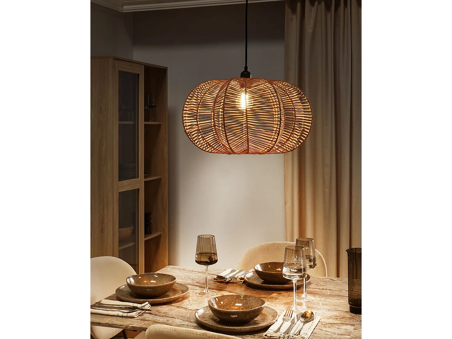 Hängelampe aus Rattan natürlich Boho Stil modern Kibi