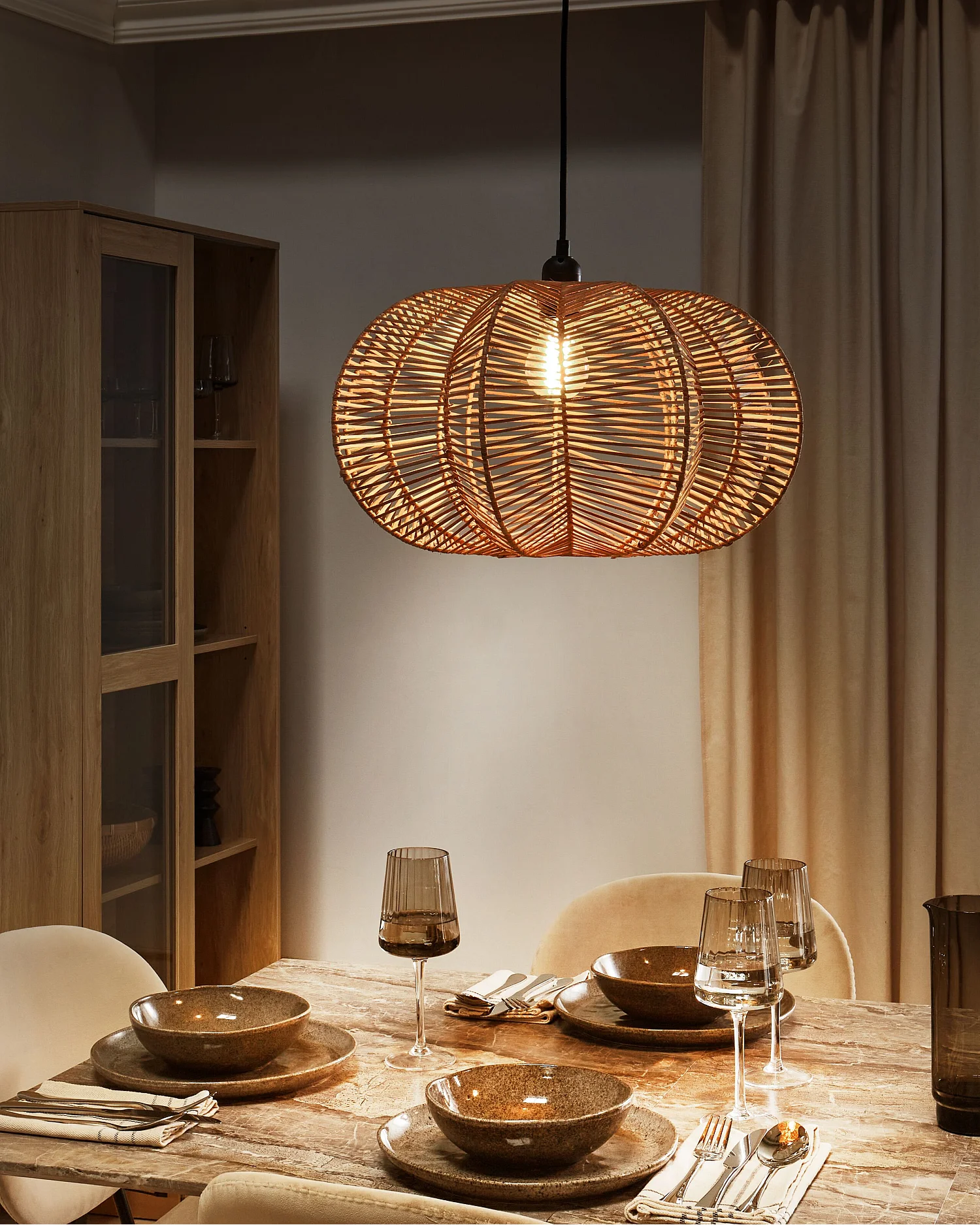 Hängelampe aus Rattan natürlich Boho Stil modern Kibi