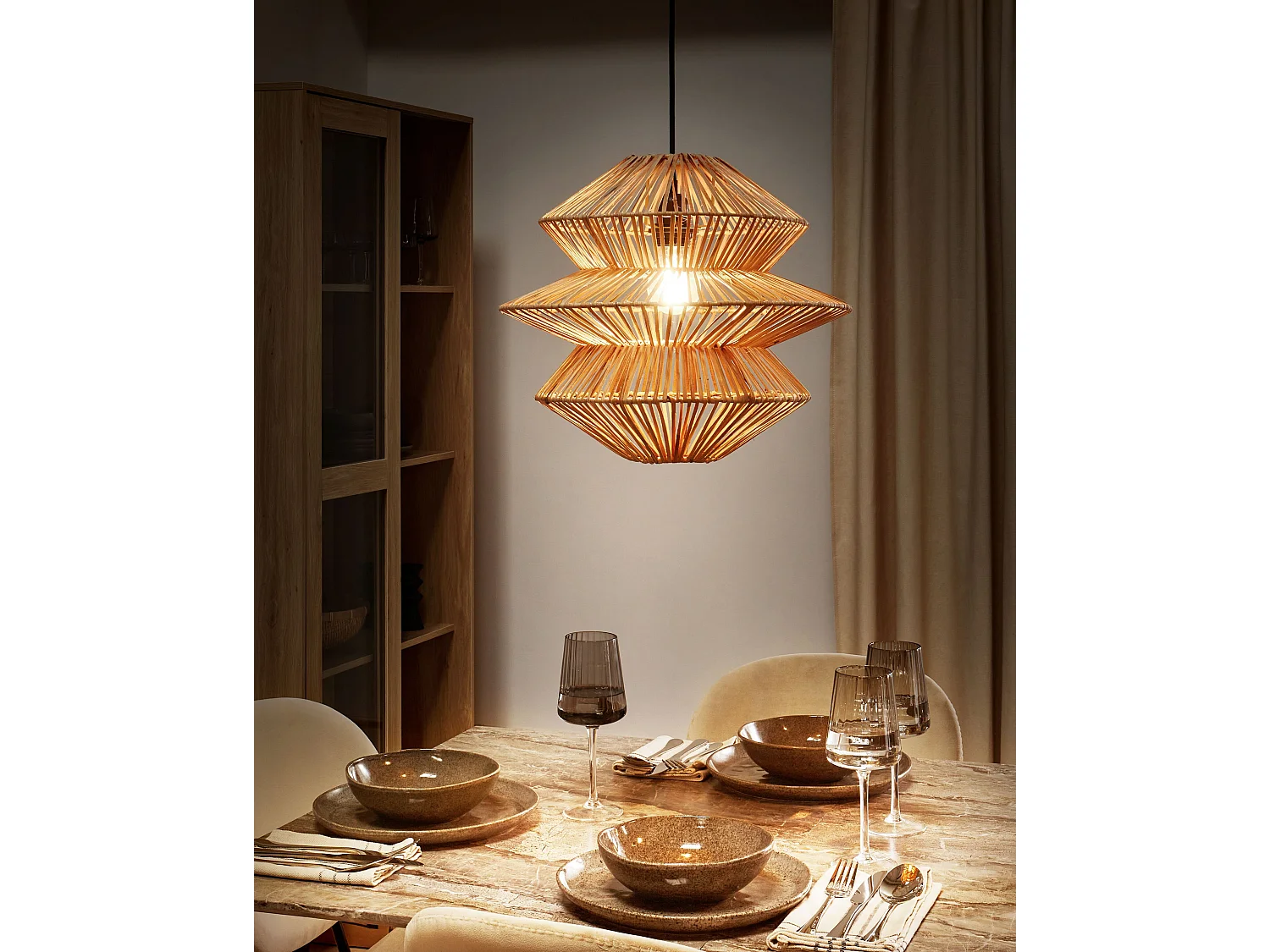 Hängelampe aus Rattan natürlich Boho Stil modern Anduki