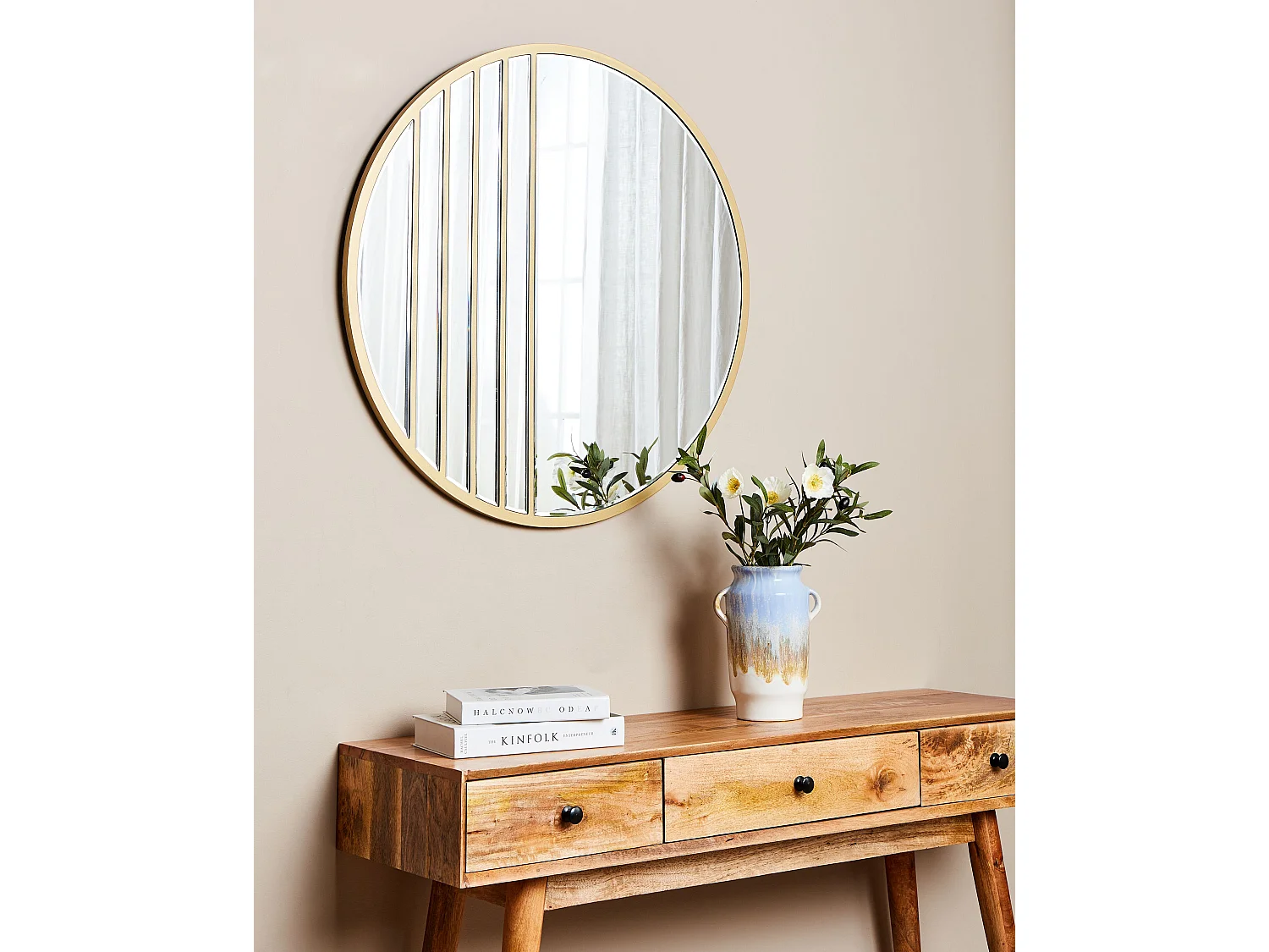 Wandspiegel gold rund ⌀ 80 cm mit schmalem Rahmen Dekospiegel modern Coust