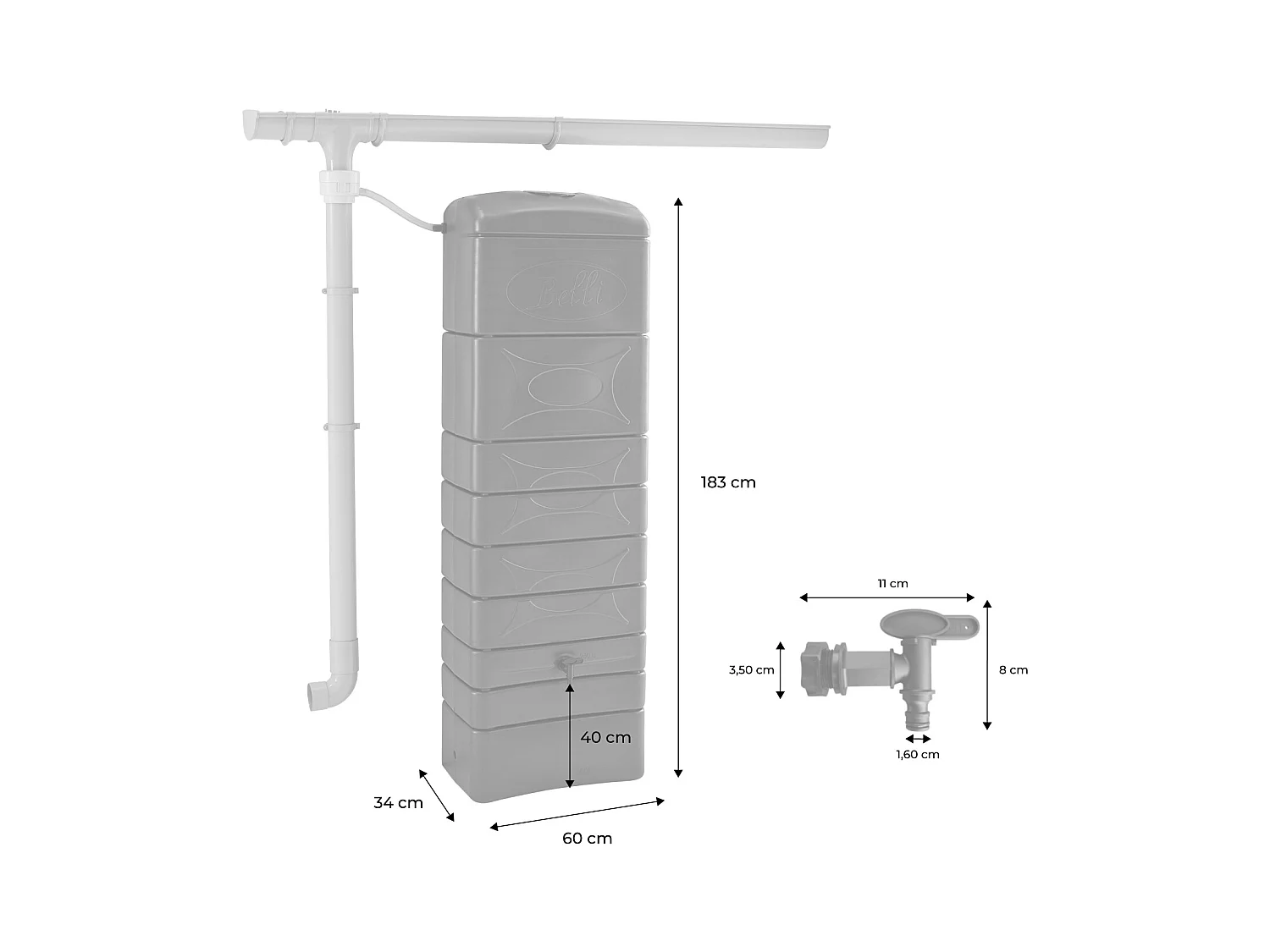 Lot de 2 récupérateurs d'eau. mural Chastang 300L Beige avec kit raccord chéneau inclus