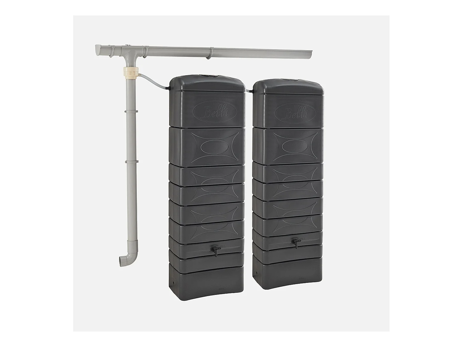 Lot de 2 récupérateurs d'eau. mural Chastang 300L Anthracite avec kit raccord chéneau inclus