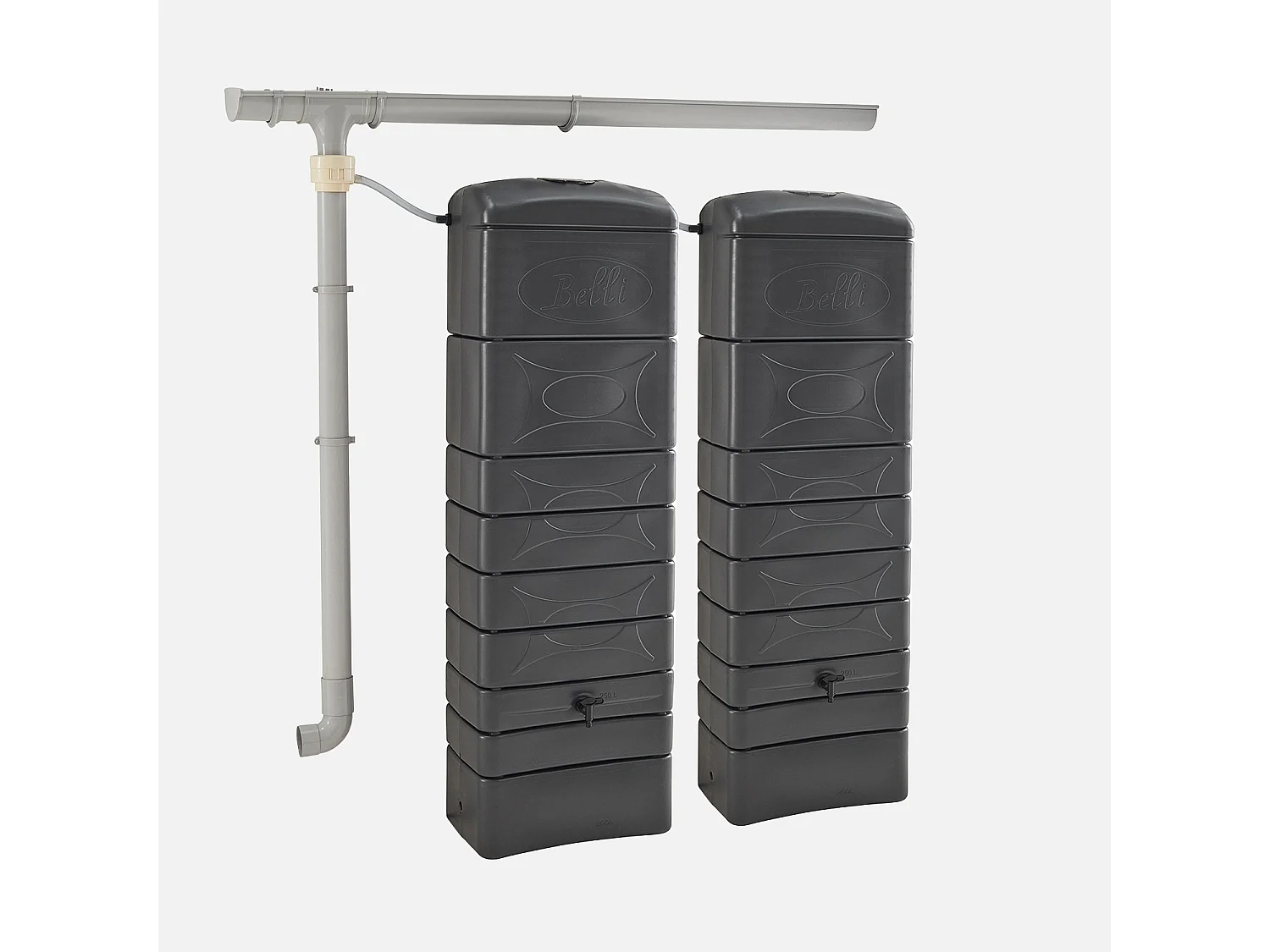 Lot de 2 récupérateurs d'eau. mural Chastang 300L Anthracite avec kit raccord chéneau inclus