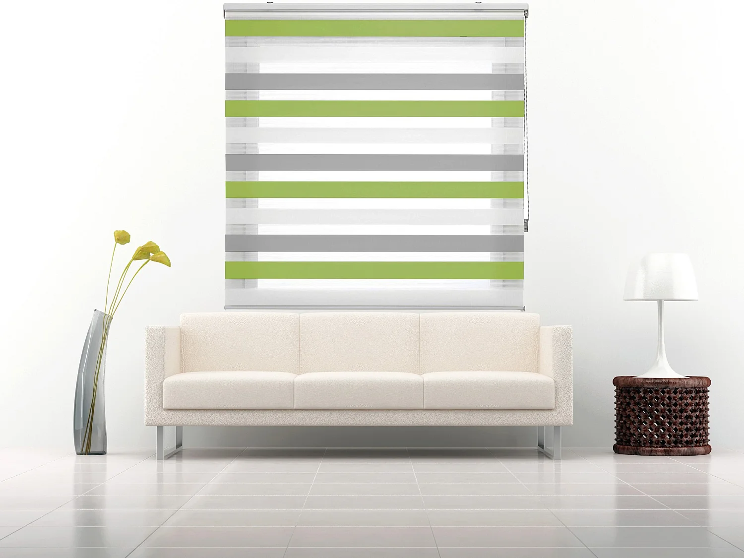 ESTORALIS | Estor Enrollable NOCHE y DIA | 145 x 180 cm (Ancho por Alto) Tamaño de Tela 142 x 175 cm | Modelo LORAS Color Gris/Verde