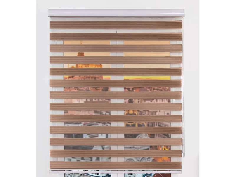 ESTORALIS | Estor Enrollable NOCHE y DIA | 160 x 255 cm (Ancho por Alto) Tamaño de Tela 157 x 250 cm | Modelo SAMWELL Color Tabaco