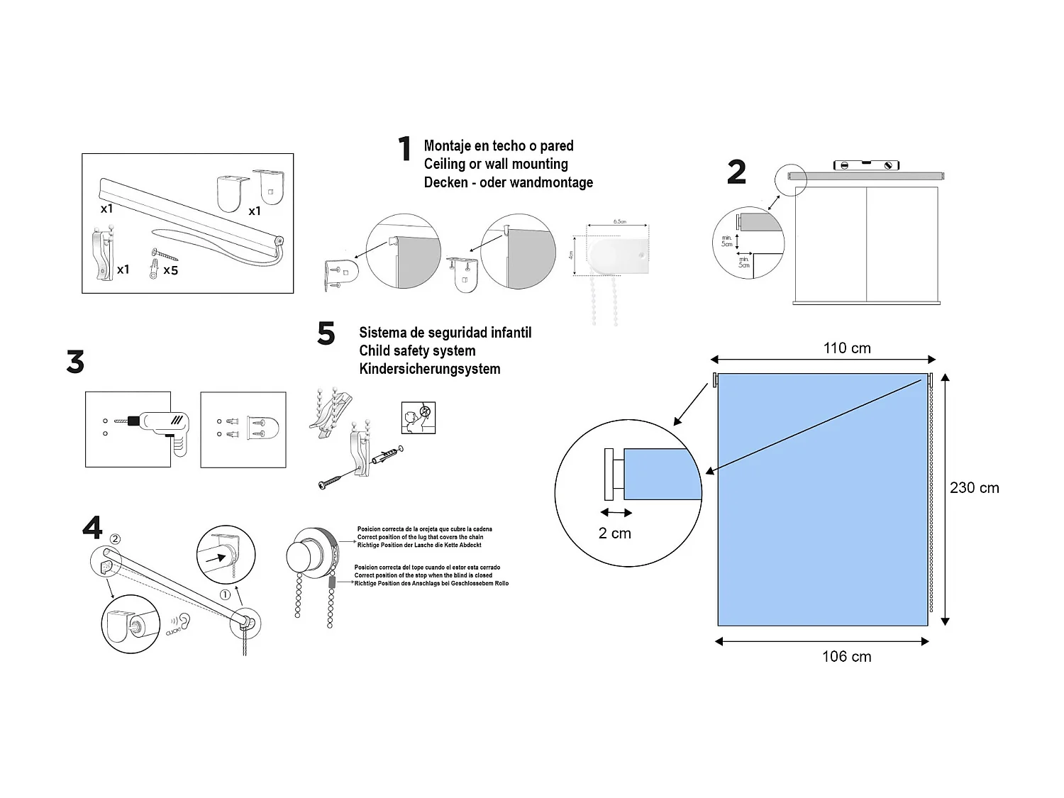 ESTORALIS | Estores Enrollables Opaco | 110 x 235 cm (Ancho por Alto) Tamaño de Tela 107 x 230 cm | Modelo DRACARYS Color Avellana