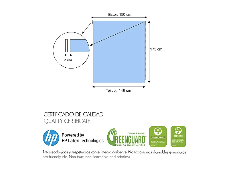 ESTORALIS | Estores Personalizados JUVENILES | 150 x 180 cm (Ancho por Alto) Tamaño de Tela 147 x 175 cm | Modelo J-105 Color Unico