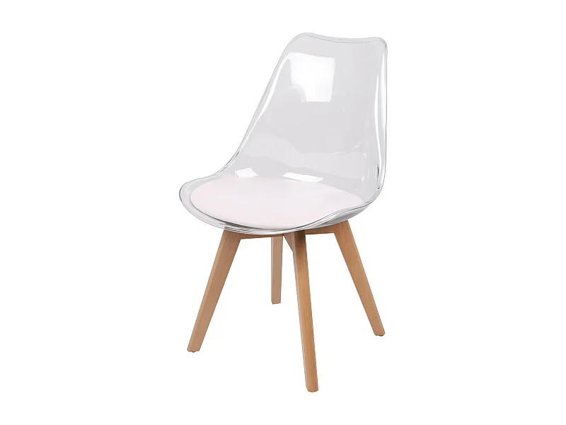 Lot de 4 chaises translucides avec assise en PU blanche et pieds en bois – Collection JOIE