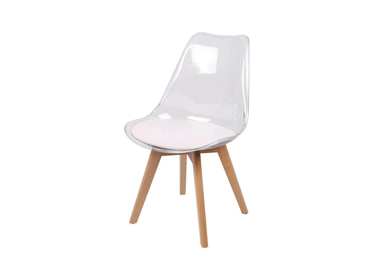 Lot de 4 chaises translucides avec assise en PU blanche et pieds en bois – Collection JOIE