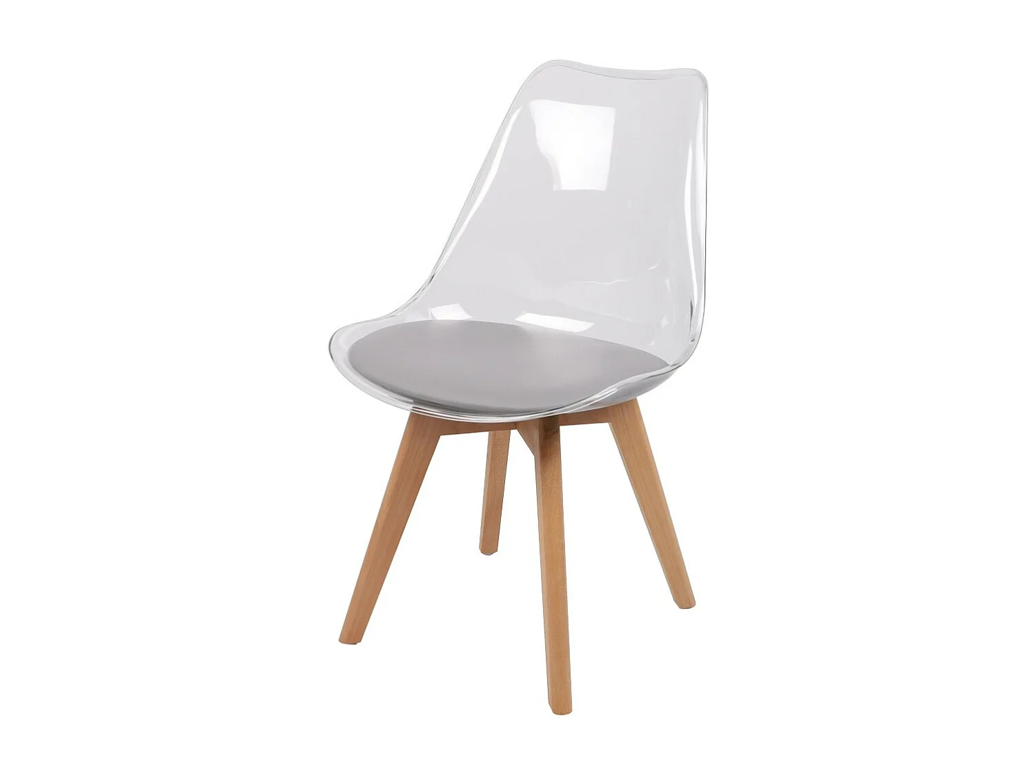 Set van 4 doorschijnende stoelen met grijs PU zitvlak en houten poten - Collectie JOIE