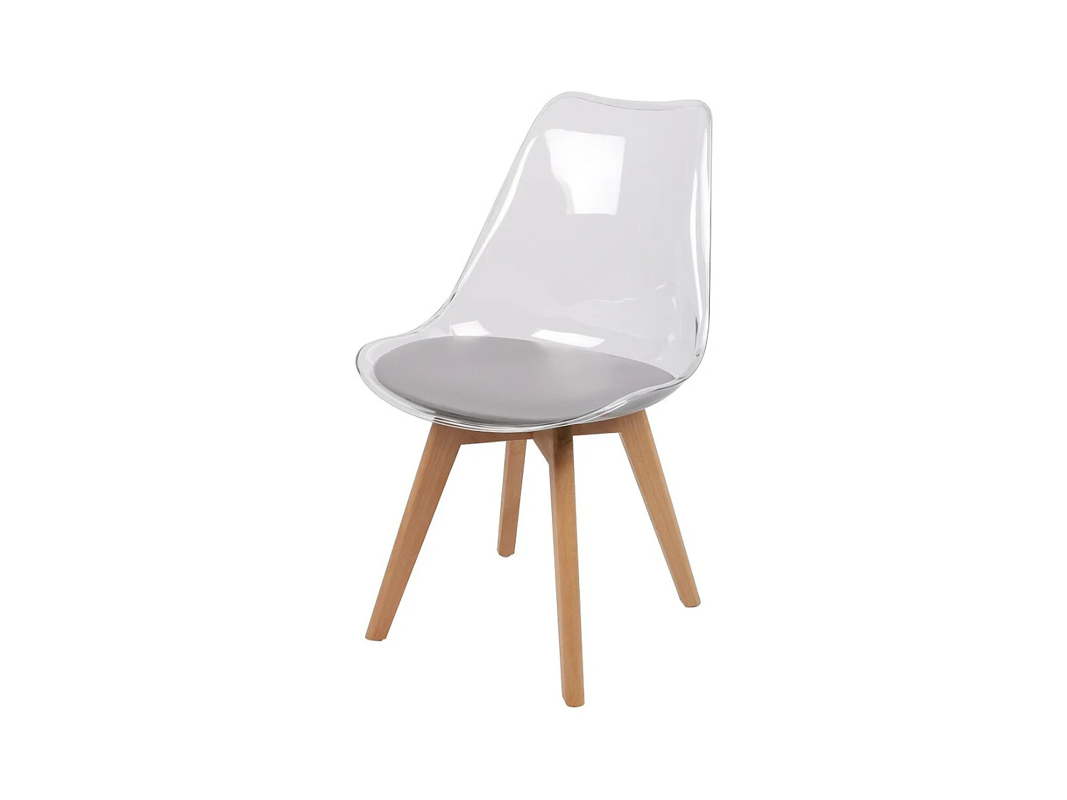 Lot de 4 chaises translucides avec assise en PU grise et pieds en bois – Collection JOIE