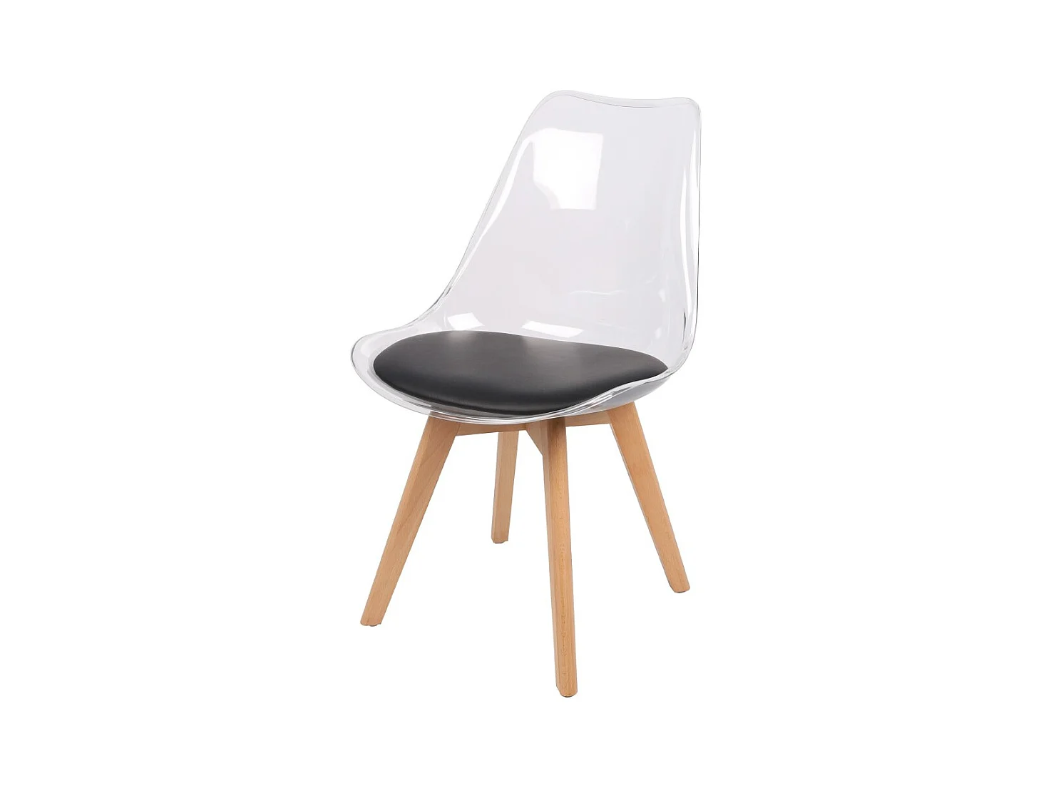 Lote de 4 sillas translúcidas con asiento de PU negro y patas de madera - Colección JOIE