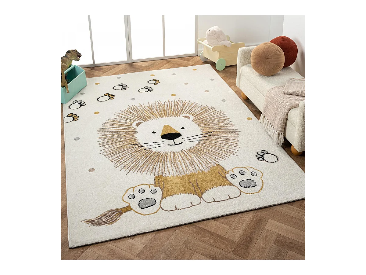 Tapis enfant 40x60 rectangle tissé crème motif animaux SWEETLION