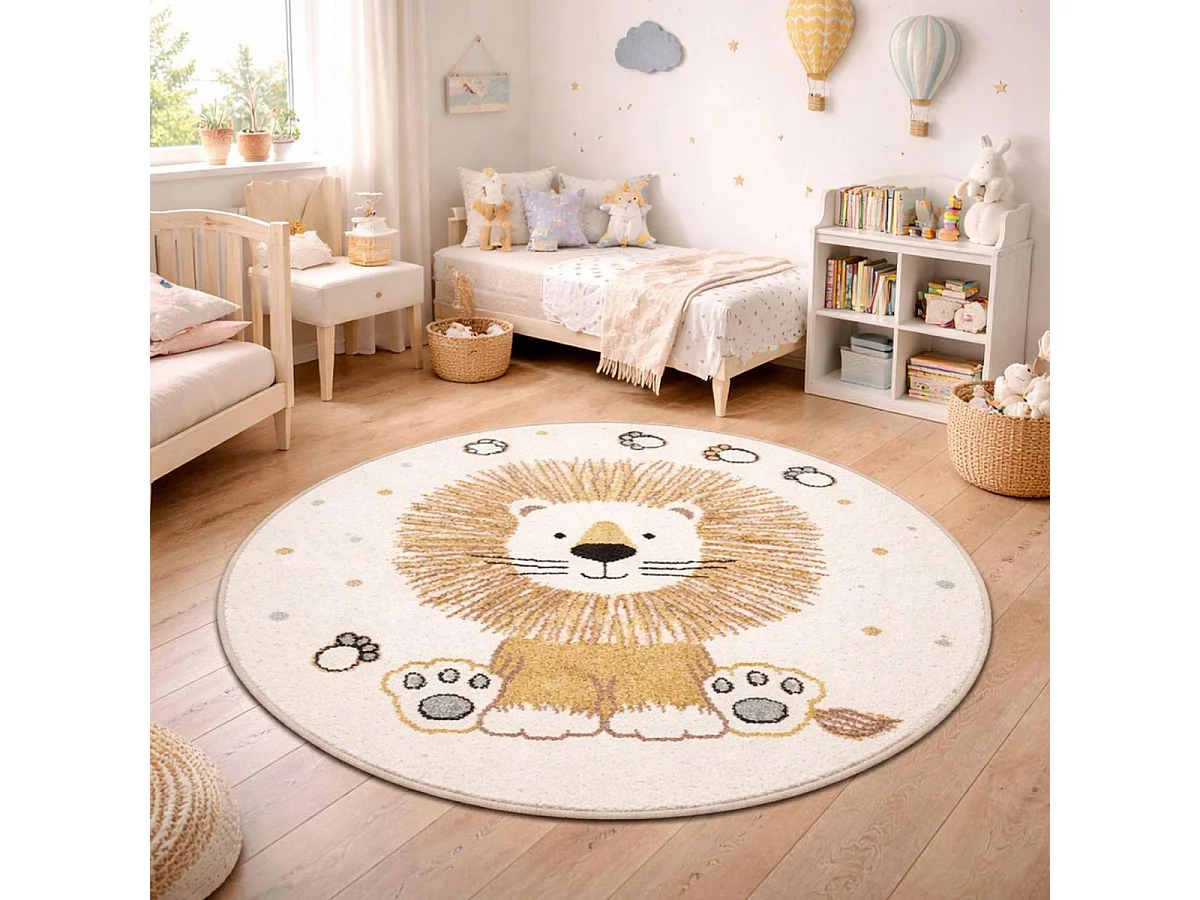 Tapis enfant Ø100cm rond tissé crème SWEETLION