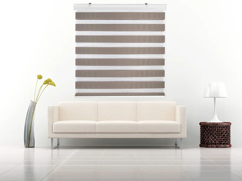 ESTORALIS | Estor Enrollable NOCHE y DIA | 170 x 255 cm (Ancho por Alto) Tamaño de Tela 167 x 250 cm | Modelo SANSA Color Tabaco