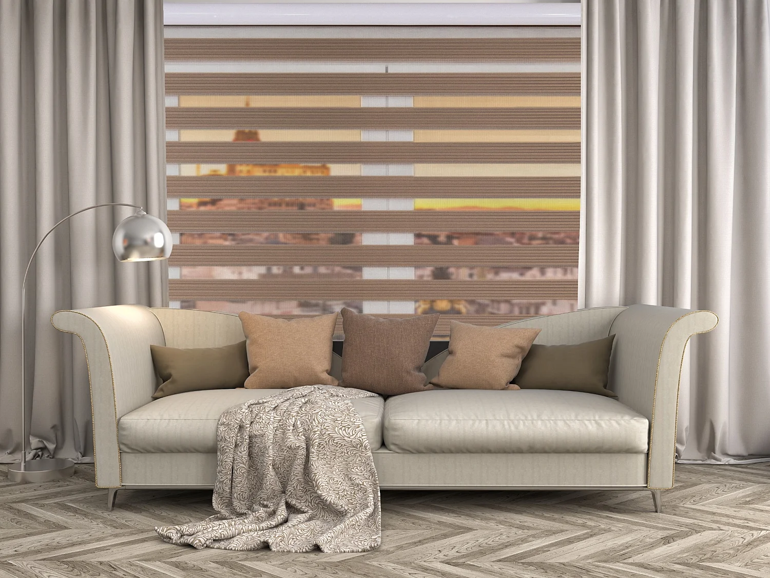 ESTORALIS | Estor Enrollable NOCHE y DIA | 140 x 255 cm (Ancho por Alto) Tamaño de Tela 137 x 250 cm | Modelo SAMWELL Color Tabaco