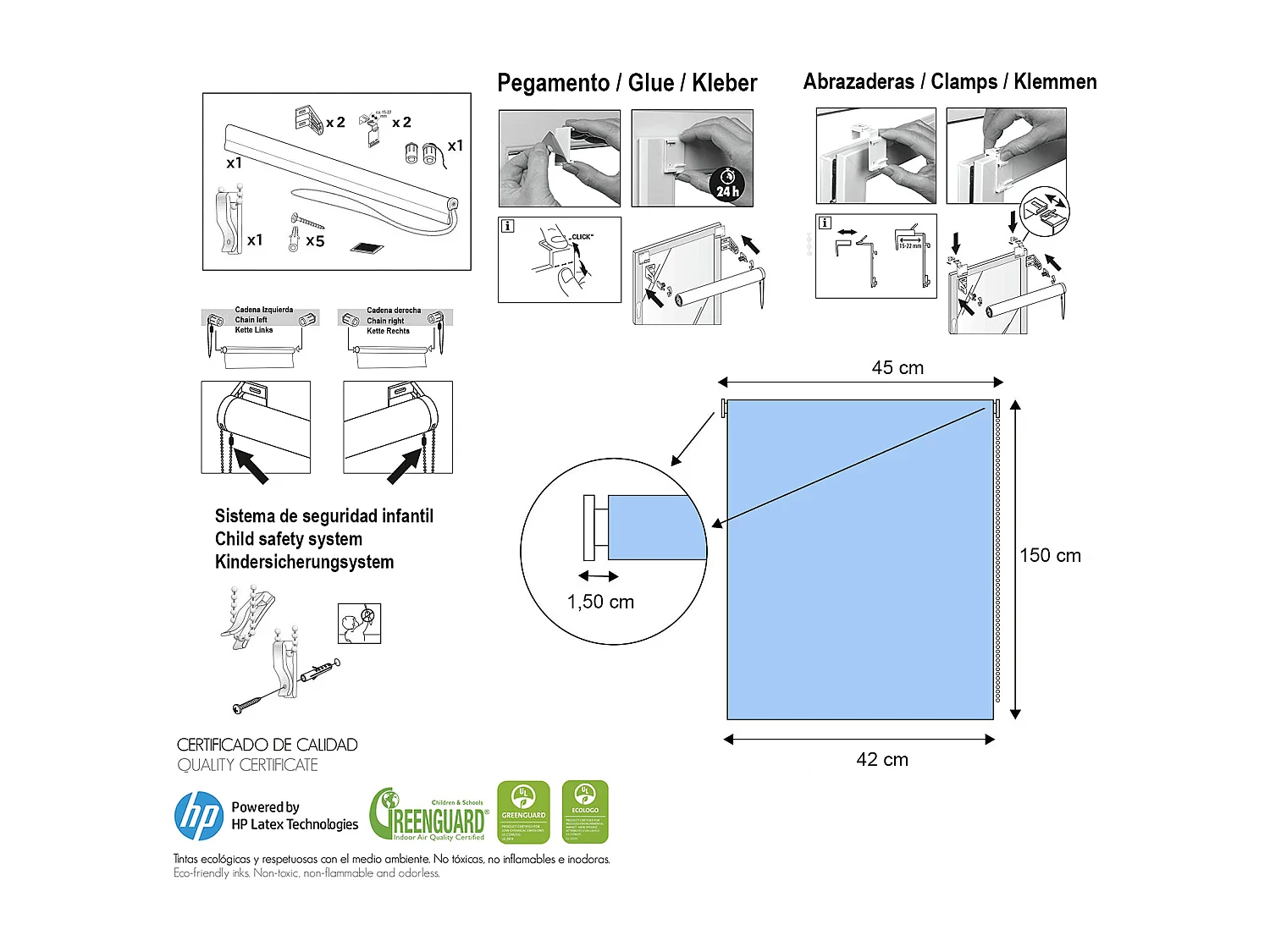 ESTORALIS | Estores Personalizados Easyfix INFANTILES | 45 x 150 cm (Ancho por Alto) Tamaño de Tela 42 x 150 cm | Modelo I-108 Color Unico