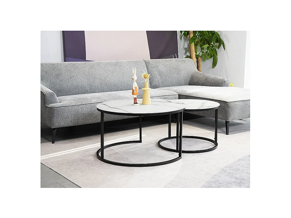 Zestaw 2 ław ATLANTA C biały marmur/czarny mat