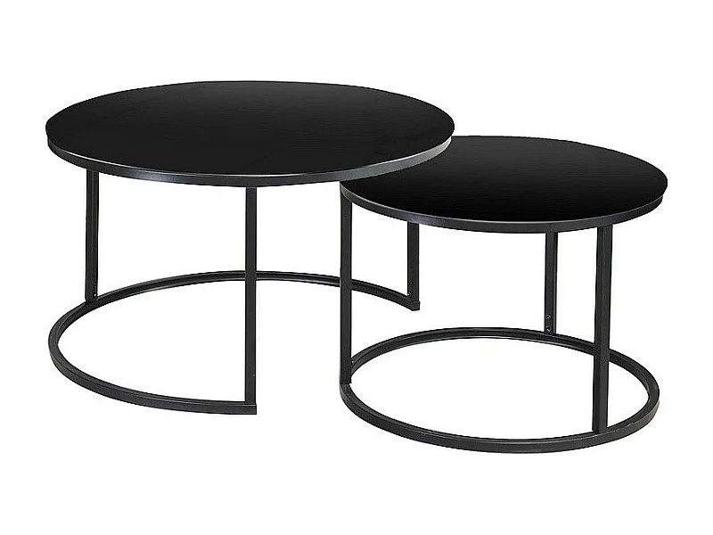 Lot de 2 tables gigognes ATLANTA rondes - Noir - D 80 x H 45 cm.