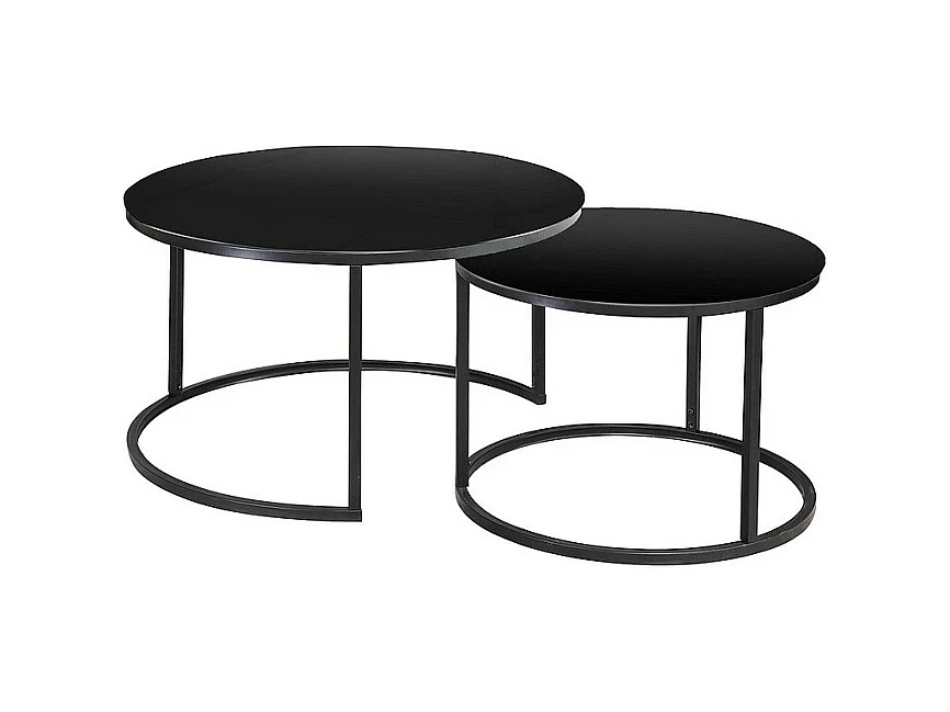 Lot de 2 tables gigognes ATLANTA rondes - Noir - D 80 x H 45 cm.