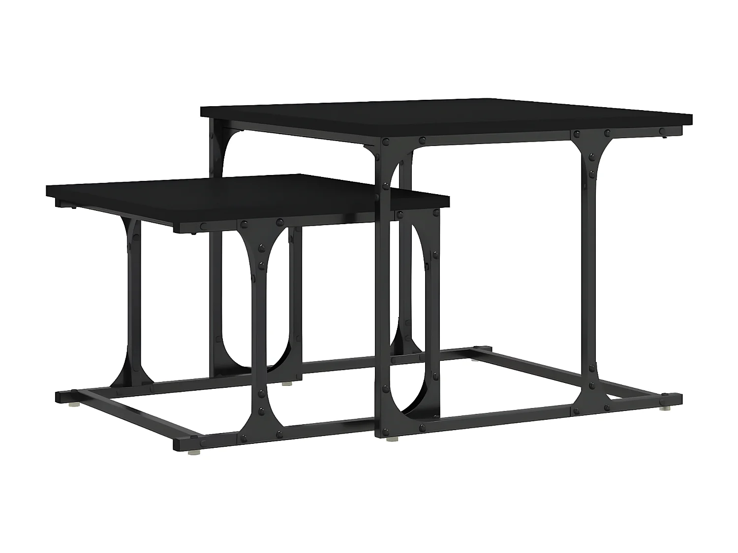 Table basse gigogne 2 pcs noir bois d'ingénierie