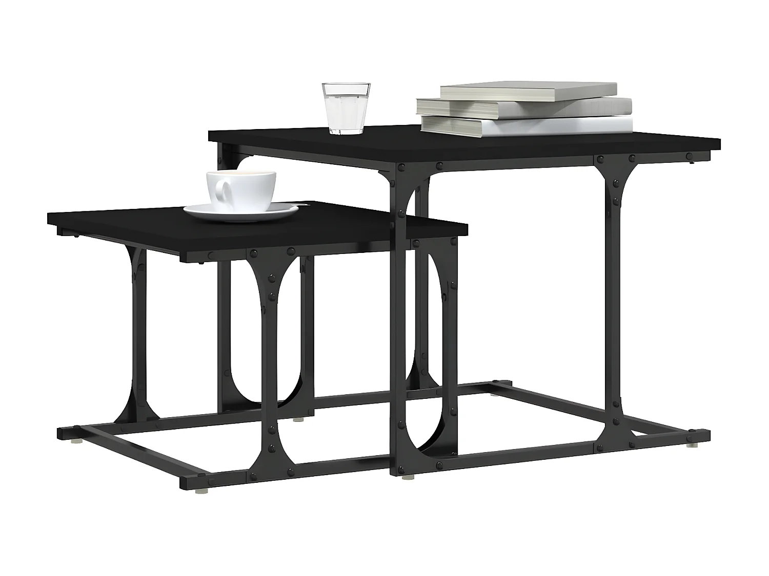 Table basse gigogne 2 pcs noir bois d'ingénierie